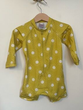 Hanna Andersson Yellow Sun-Print Long-Sleeve One-Piece Rashguard